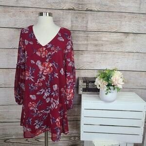 Miami‎ Floral Long Sleeve Red Swing Dress XS